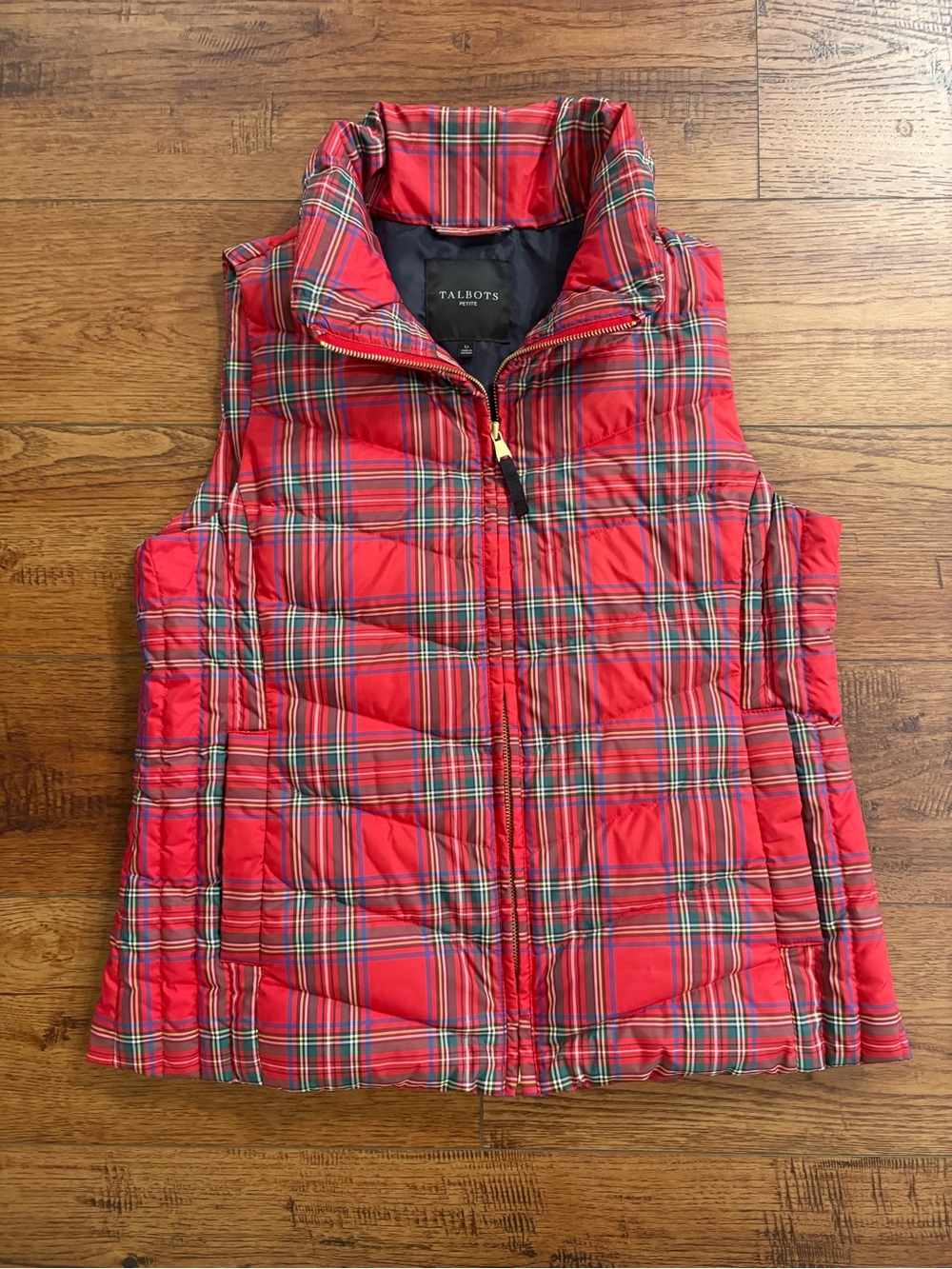 Talbots Petite LP Red Tartan Plaid Down Puffer Vest Preppy Holiday